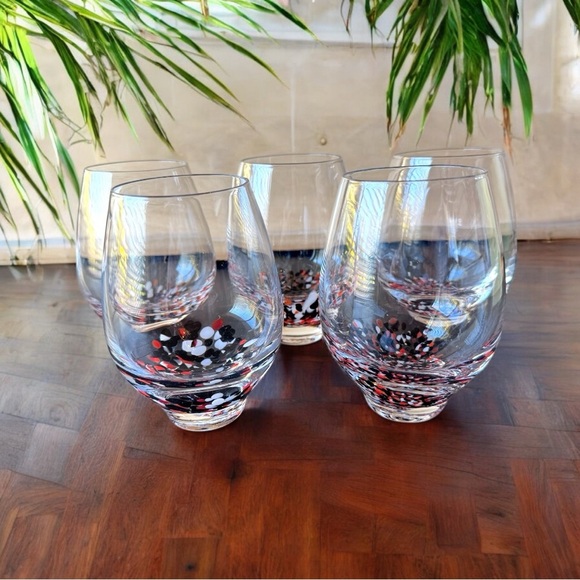 Set of 5 Stemless Glasses with Confetti Dot Base – Multicolor Bottom | Modern - Picture 1 of 7